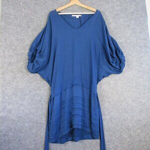 Diane Von Furstenberg Front Tie Overlapping Silk Mini Dress Ruched 8 Blue 278
